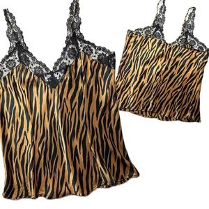 Vintage 100% Silk Camisole Tiger Print - Sz Large